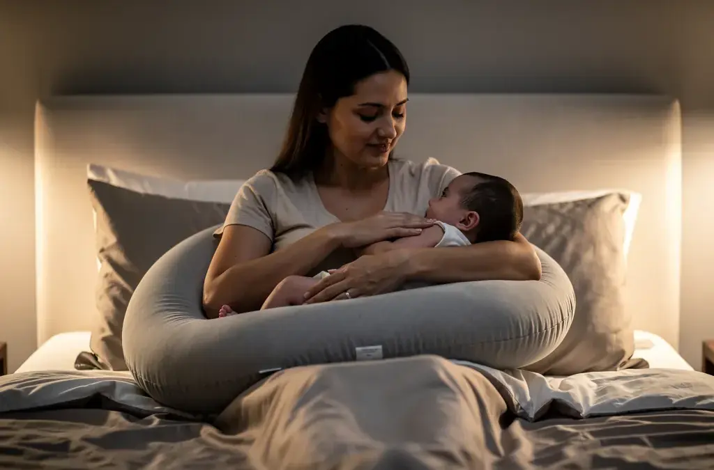Bequemes nächtliches Stillen mit ergonomischem Kissen für optimalen Komfort und Unterstützung