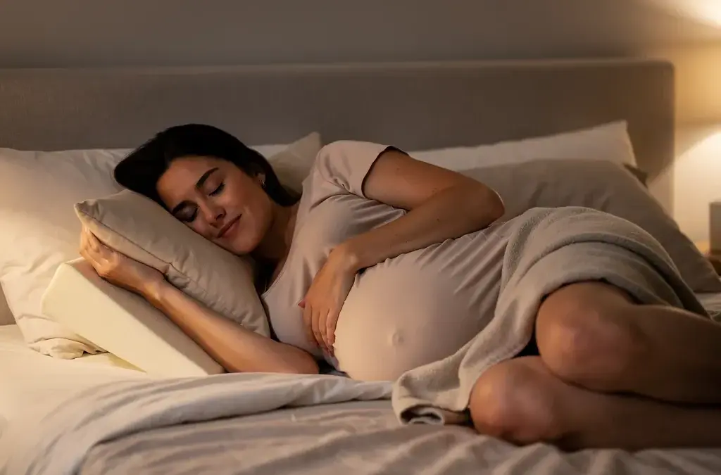 Frau schläft auf der linken Seite, um Reflux während der Schwangerschaft zu lindern