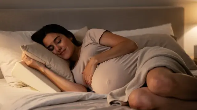 Frau schläft auf der linken Seite, um Reflux während der Schwangerschaft zu lindern
