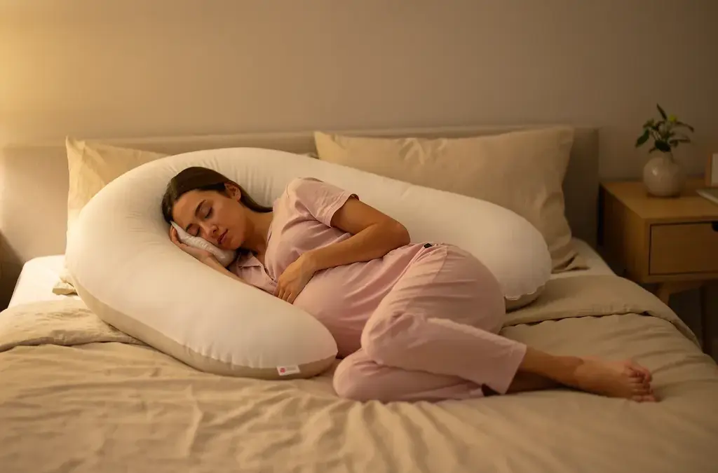 Schwangere in Seitenlage zur Linderung von Schlafstörungen durch restless legs