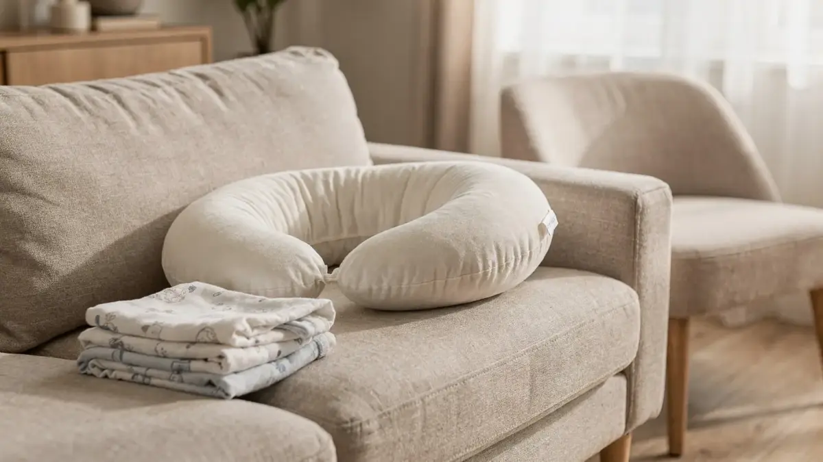 Stillkissen auf Sofa im Stillzimmer, passend zum Thema Stillen richtig benutzen
