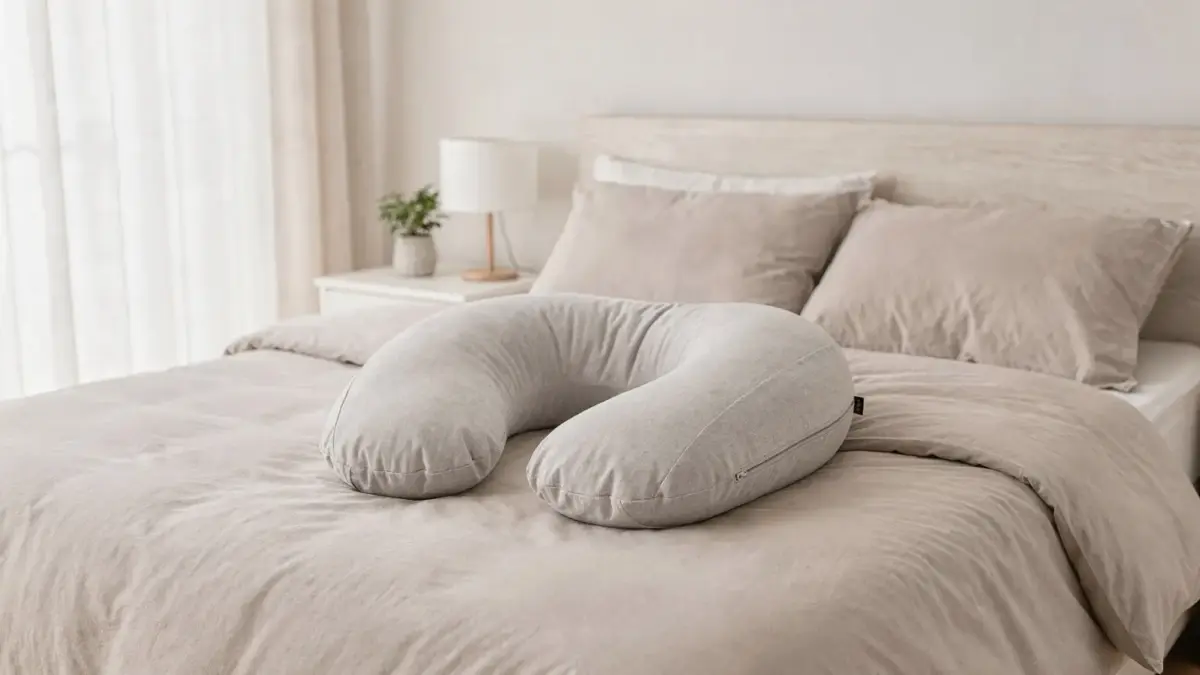 Stillkissen zum Schlafen auf einem Bett in ruhiger Schlafzimmer-Umgebung