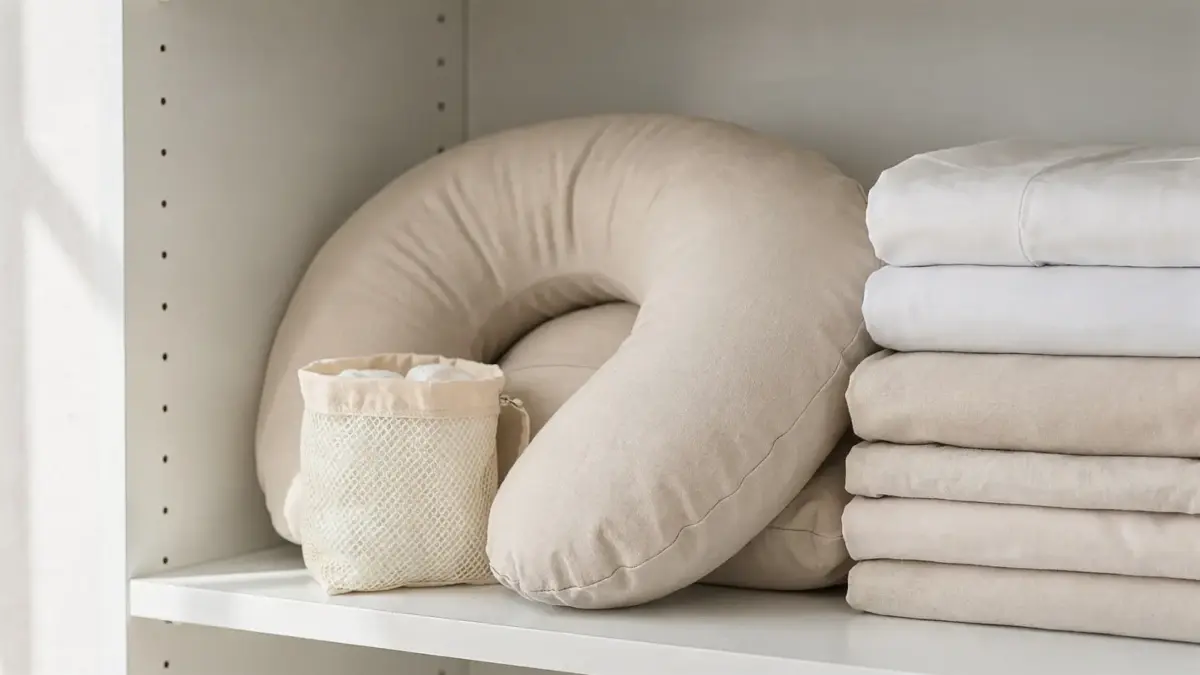 Stillkissen in sauberem Schrank gelagert, für Form, Füllung und Hygiene