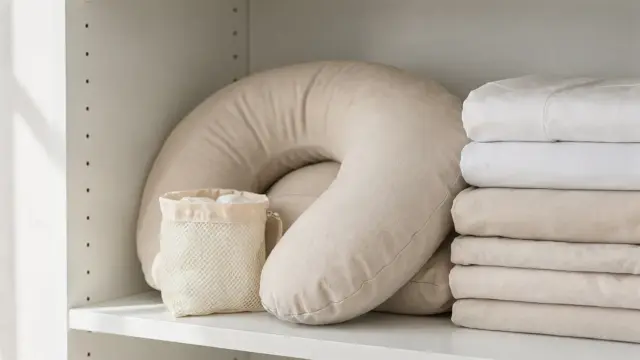 Stillkissen in sauberem Schrank gelagert, für Form, Füllung und Hygiene