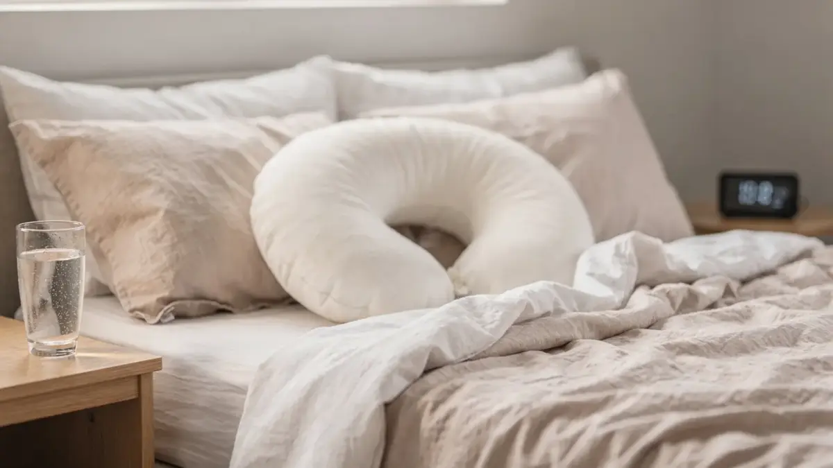 Schlafzimmer mit Kissen und Schwangerschaftskissen zum Thema schlecht schlafen in der Schwangerschaft