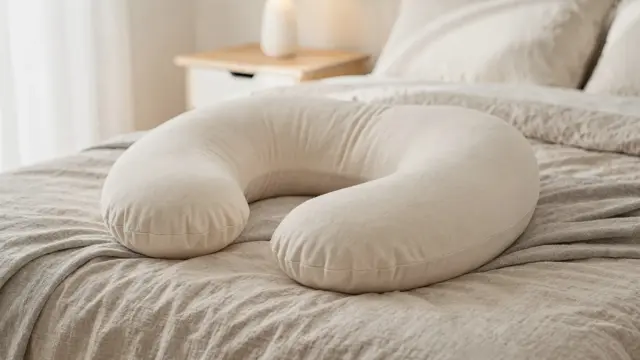 Memory-Schaum Schwangerschaftskissen auf einem Bett in hellem Schlafzimmer