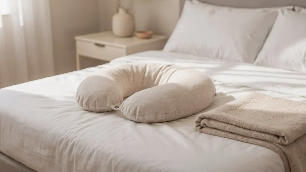 Stillkissen im Wochenbett auf einem Bett als Hilfe beim Stillen und Lagern