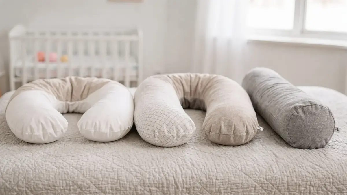 Stillkissen in verschiedenen Größen und Formen auf einem Bett zur Wahl der passenden Länge.