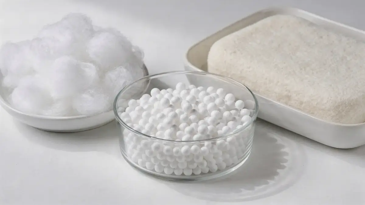 Auswahl hygienischer Stillkissen-Füllungen für Allergiker in sauberer Studioaufnahme