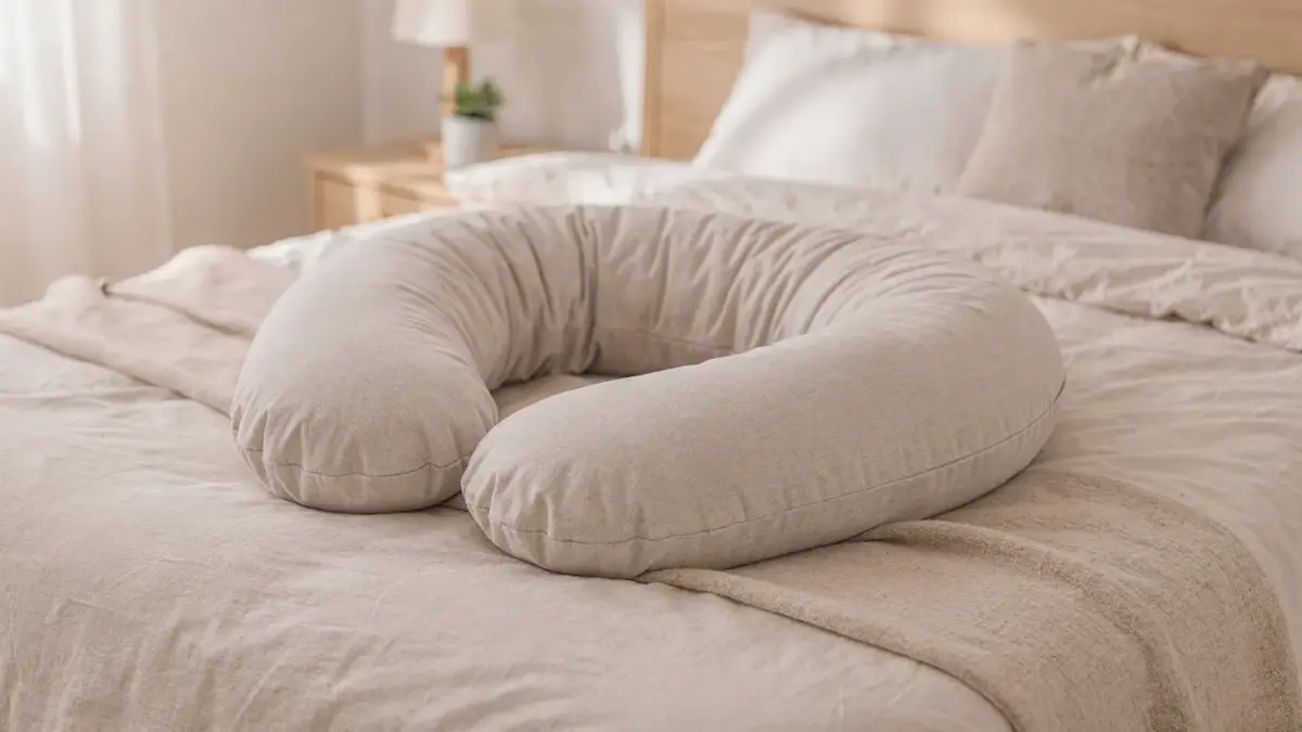 Günstiges Schwangerschaftskissen auf einem Bett als Unterstützung in der Schwangerschaft