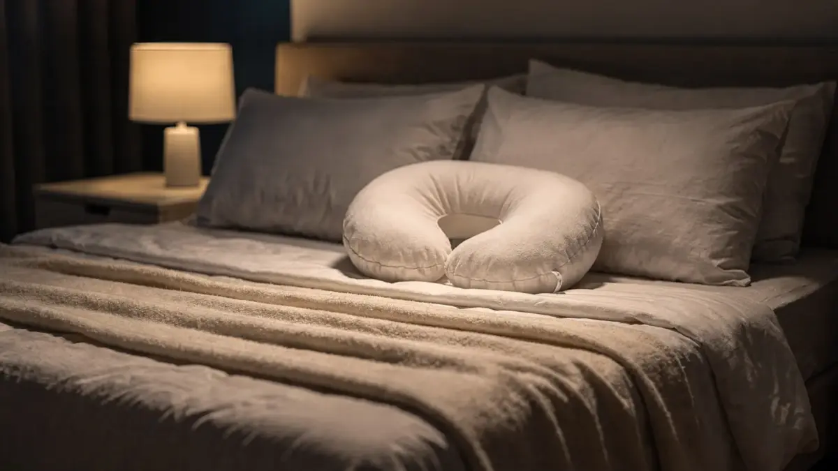 Schwangere Frau hält nachts den unteren Rücken in einem Schlafzimmer bei Rückenschmerzen in der Schwangerschaft