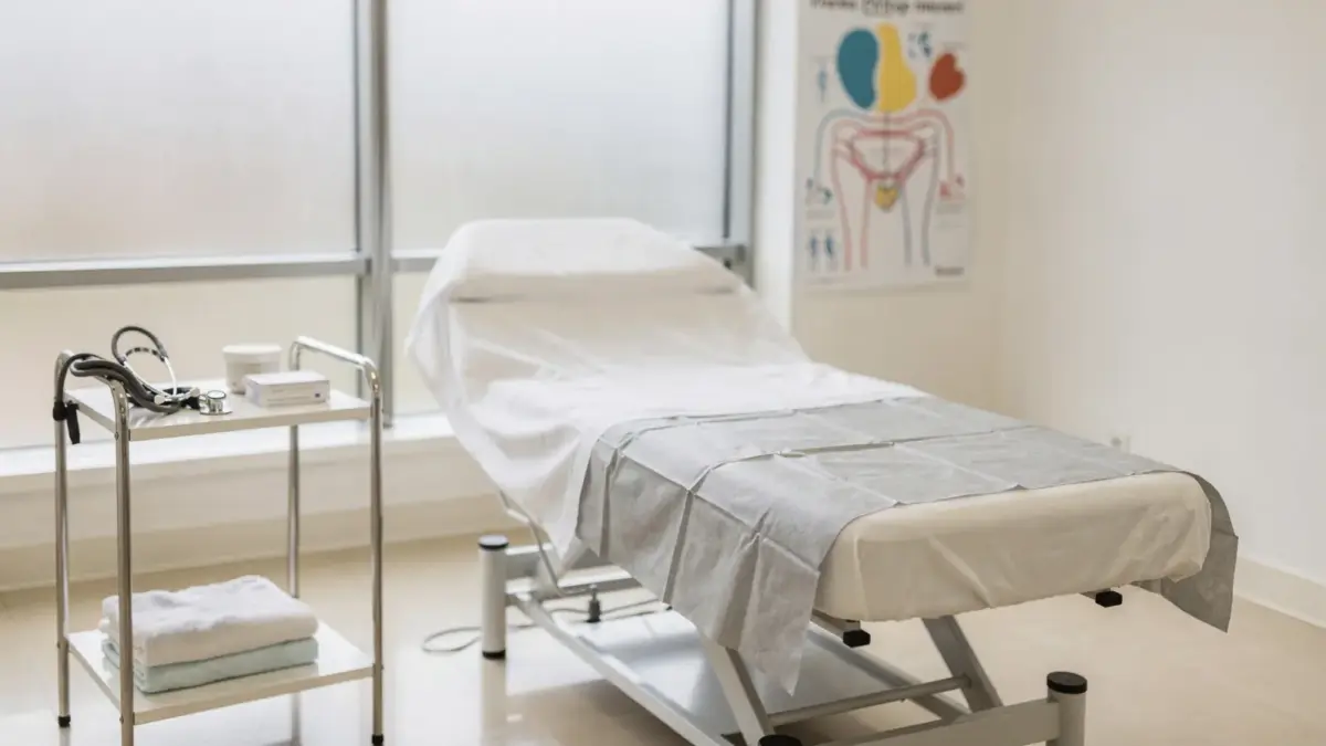 Klinische Rückbildung nach der Geburt mit Untersuchungsraum, Beckenboden-Übungshilfe und Untersuchungsliege