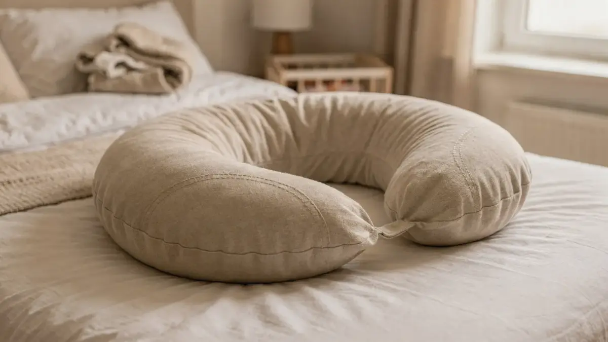 Stillkissen im Wochenbett als Lagerungskissen auf einem Bett in ruhiger Schlafzimmer-Umgebung