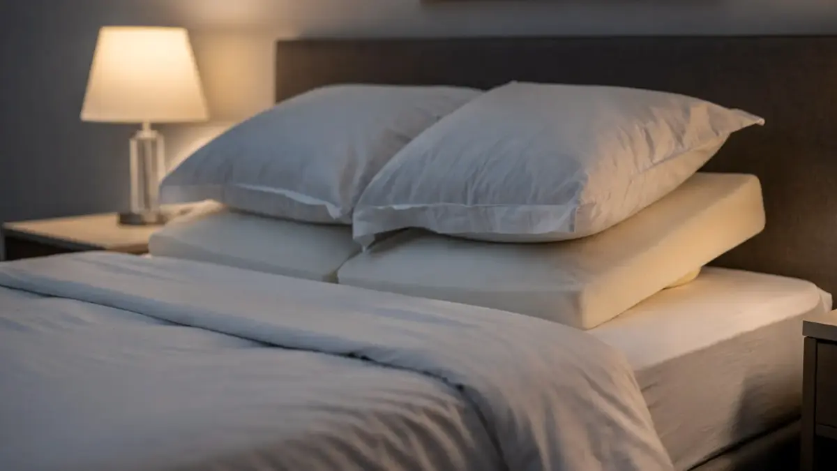 Bett mit Kissen zur Oberkörperhochlagerung bei Sodbrennen in der Nacht