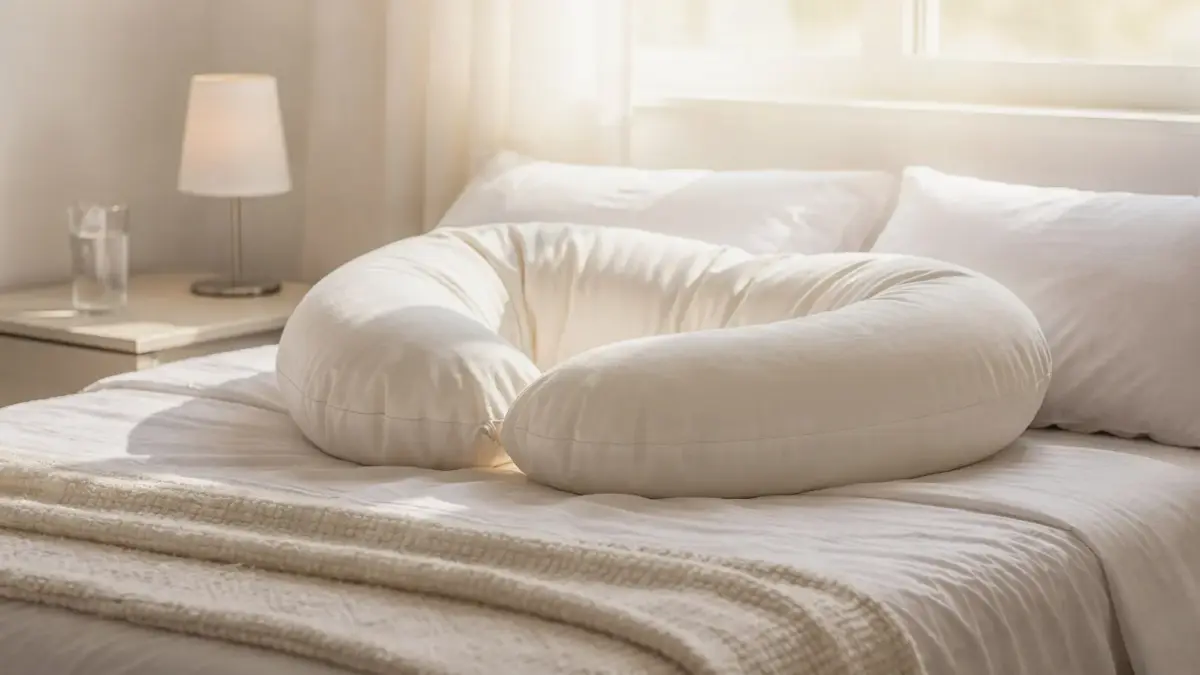 Schwangerschaftskissen auf einem Bett zur Lagerung bei Sodbrennen in der Schwangerschaft