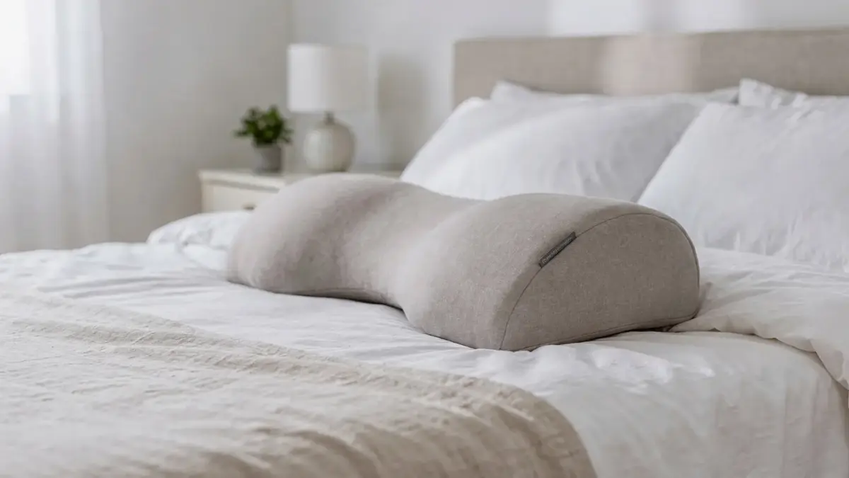 Seitenlagerungskissen auf einem Bett in heller Schlafzimmerumgebung für das Thema Seitenlagerungskissen.