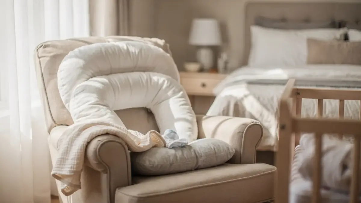 Stillposition im Wochenbett: Mutter mit Baby und Kissen in einer bequemen Haltung