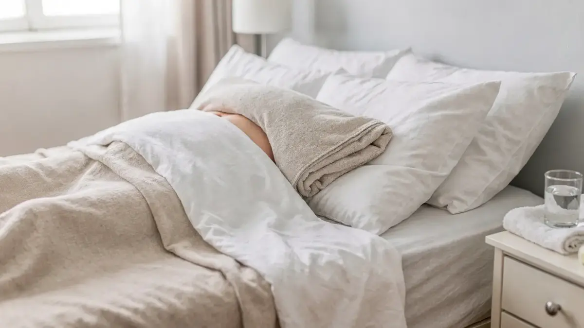 Nach Kaiserschnitt Bauch lagern im Bett mit Kissen zur Entlastung der OP-Narbe