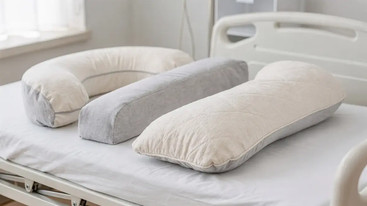 Ergonomische Kissen zur Narbenentlastung nach Kaiserschnitt auf einem Bett