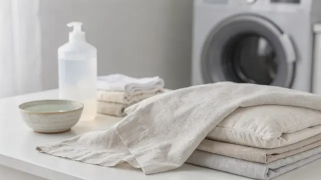 Schonende Wäsche empfindlicher Kissenstoffe mit Kissenbezügen, mildem Waschmittel und Waschmaschine