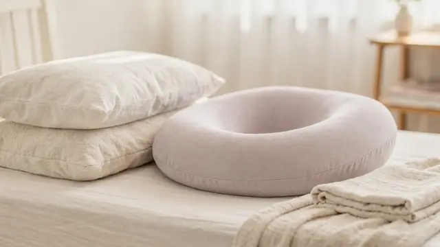 Rückbildungskissen in ruhiger Schlafzimmer-Szene zur Lagerung im Wochenbett