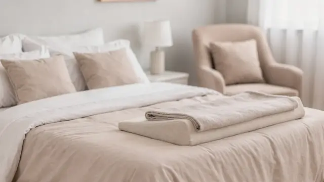 Lagerung im Wochenbett zur Entlastung des Beckenbodens mit Kissen und Decke im Schlafzimmer