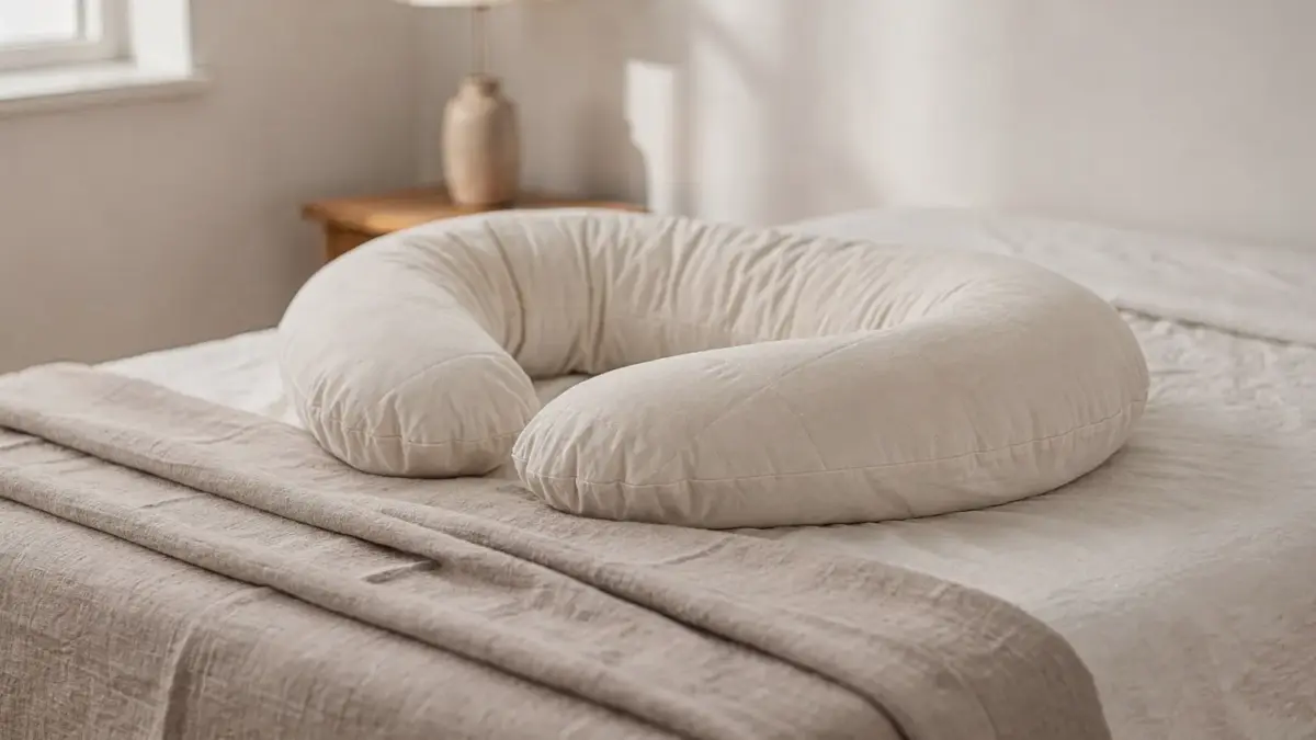 Schwangerschaftskissen in einem hellen Schlafzimmer als gebrauchte Baby- und Schwangerschaftsausstattung
